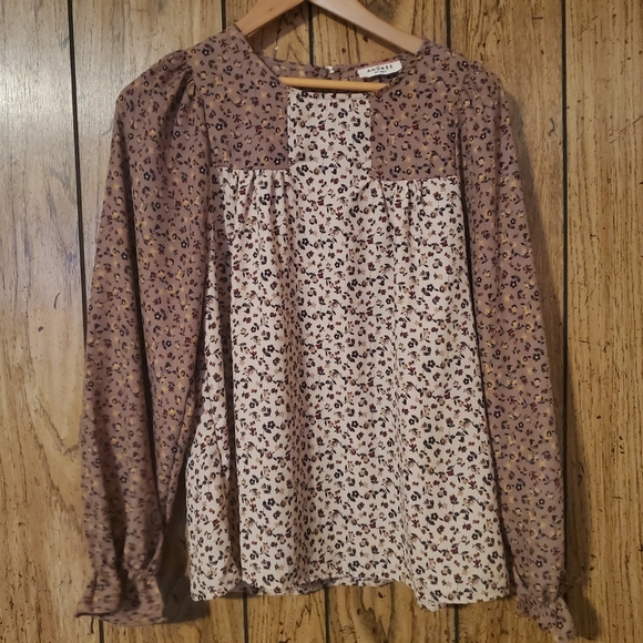 ANDREE BY UNIT Savannah Ditsy Patchwork Peasant Boho Floral Blouse - Medium - Picture 2 of 6